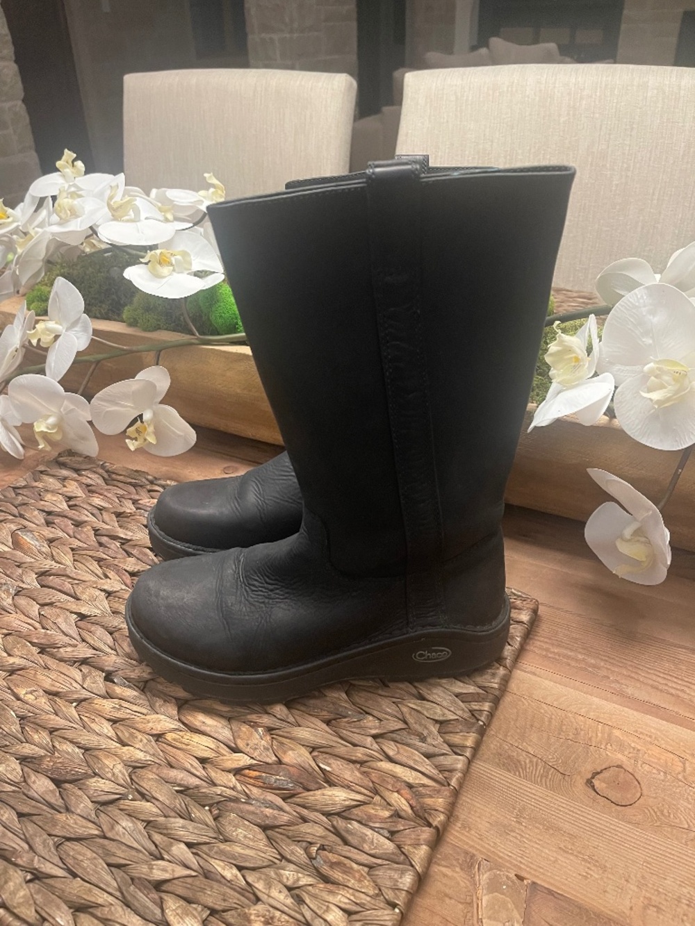 Chaco Credence Waterproof Leather Tall Boots Black Womens Casual Outdoor Vibram